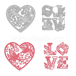GLOBLELAND 2Pcs 2 Style Carbon Steel Cutting Dies Stencils, for DIY Scrapbooking/Photo Album, Decorative Embossing DIY Paper Card, Heart & LOVE, Mixed Patterns, 9.8~10.2x8.8~10.9mm, 1pc/style(DIY-DM0002-88)