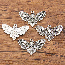 Tibetan Style Alloy Pendant, Moth with Skull, Antique Silver, 43x27mm(PW-WG17403-02)