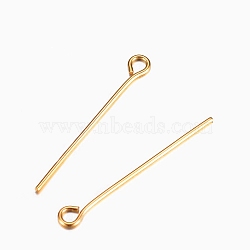 304 Stainless Steel Eye Pins, Real 18K Gold Plated, 22 Gauge, 45x0.6mm, Hole: 2mm(STAS-I318-B12-G)