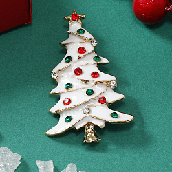 Christmas Alloy Colorful Rhinestone Brooches, Enamel Pins, Platinum, Christmas Tree, 50x31mm(PW-WGCEE91-02)