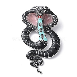 Cobra Enamel Pins, Alloy Rhinestone Brooches for Backpack Clothes, Black, 101x60mm(JEWB-V002-14A)