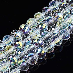Electroplate Transparent Glass Beads Strands, Faceted, Round, Clear AB, 8x7mm, Hole: 1.6mm, about 71pcs/strand, 19.88 inch(50.5cm)(EGLA-N002-15-B03)