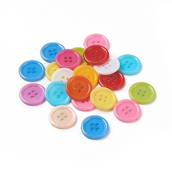 Acrylic Sewing Buttons, Plastic Buttons for Costume Design, 4-Hole, Dyed, Flat Round, Mixed Color, 20x2.5mm, Hole: 1mm(X-BUTT-E076-F-M)