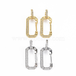 Brass Micro Pave Cubic Zirconia Huggie Hoop Earrings, Rectangle, Cadmium Free & Nickel Free & Lead Free, Mixed Color, 37mm, Pin: 1mm(EJEW-Q023-004-NR)