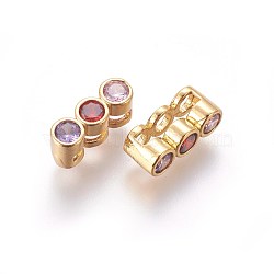 Brass Micro Pave Cubic Zirconia Slide Charms, Colorful, Golden, 13.5x5x6mm, Hole: 2x10.5mm(ZIRC-E161-37G)