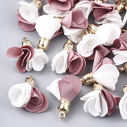 Cloth Pendants, with CCB Plastic, Two Tone, Flower, Golden, Pale Violet Red, 24~27x15~25mm, Hole: 1.6mm(FIND-S300-07J)