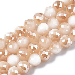 Transparent Glass Beads Strands, Imitation Jade Glass, Faceted, Teardrop, Creamy White, 8mm, Hole: 1.6mm, about 70pcs/strand, 20.79 inch(52.8cm)(GLAA-Q090-002)