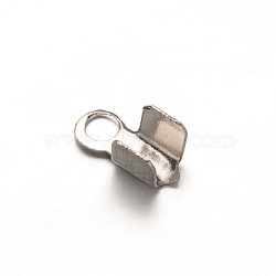 Tarnish Resistant 304 Stainless Steel Folding Crimp Ends, Fold Over Crimp Cord Ends, Stainless Steel Color, 6x3x2.5mm, Hole: 1mm(STAS-G130-12P)