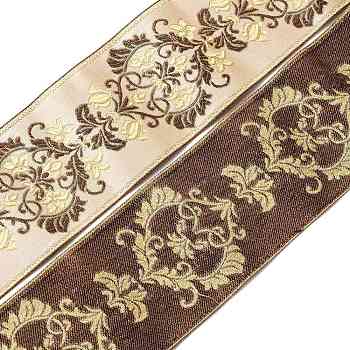 Ethnic Style Polyester Ribbon, Jacquard Ribbon, Tyrolean Ribbon, Floral Pattern, Bisque, 3-1/8 inch(80mm)