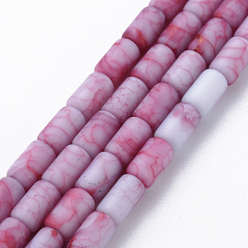 Opaque Baking Painted Crackle Glass Beads Strands, Frosted, Column, Indian Red, 7.5x4.5mm, Hole: 1mm, about 49pcs/strand, 18.31 inch(46.5cm)