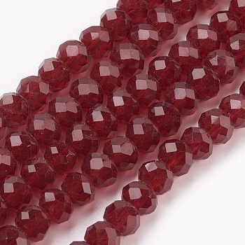 Glass Beads Strands, Faceted, Rondelle, Dark Red, 6x4~5mm, Hole: 0.8~1mm, about 88~92pcs/strand, 15.5 inch~16 inch(39~45cm)