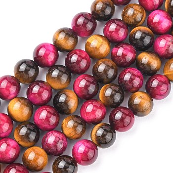 Natural Rose Tiger Eye and Yellow Tiger Eye Beads Strands, Round, Mixed Color, 8mm, Hole: 1mm, about 24pcs/strand, 7.6 inch