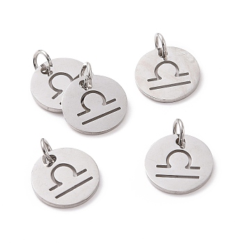 304 Stainless Steel Charms, Flat Round with Constellation/Zodiac Sign, Libra, 12x1mm, Hole: 3mm