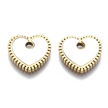 316 Surgical Stainless Steel Charms, with Shell, Heart, Real 14K Gold Plated, 11x12x1.5mm, Hole: 1.6mm