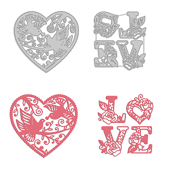 GLOBLELAND 2Pcs 2 Style Carbon Steel Cutting Dies Stencils, for DIY Scrapbooking/Photo Album, Decorative Embossing DIY Paper Card, Heart & LOVE, Mixed Patterns, 9.8~10.2x8.8~10.9mm, 1pc/style