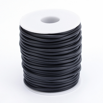 Hollow Pipe PVC Tubular Synthetic Rubber Cord, Wrapped Around White Plastic Spool, Black, 3mm, Hole: 1.5mm, about 27.34 yards(25m)/roll