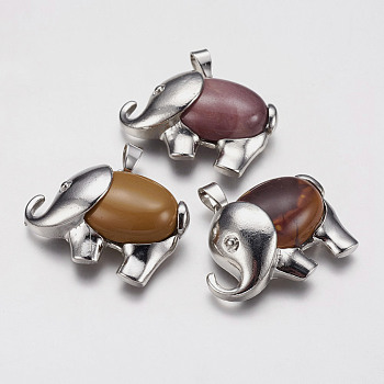 Natural Mookaite Pendants, with Alloy Finding, Platinum Plated, Elephant, 29x37x10mm, Hole: 4x6mm