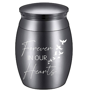 CREATCABIN Stainless Steel Cremation Urn, for Commemorate Kinsfolk Cremains Container, Column, with Velvet Pouch, Silver Polishing Cloth, Disposable Spoon, Word, 40.5x30mm