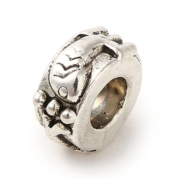Tibetan Style Alloy European Beads, Cadmium Free & Lead Free, Large Hole Beads, Column with Fish Pattern, Antique Silver, 10x4.5mm, Hole: 4.8mm