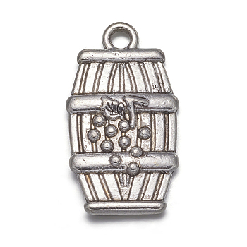 Antique Silver Barrel Tibetan Style Pendants, Lead Free and Cadmium Free, Size: about 26mm long, 15mm wide, 4mm thick, hole: 1.5mm