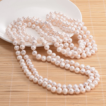 Natural Pearl Beads Necklace, Misty Rose, 62.9 inch