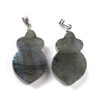 Natural Labradorite Pendants, with Platinum Brass Findings, Carrot, 29~30x17x6mm, Hole: 5mm