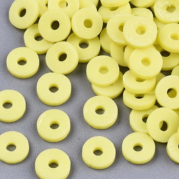 Handmade Polymer Clay Beads, for DIY Jewelry Crafts Supplies, Disc/Flat Round, Heishi Beads, Yellow, 4x1mm, Hole: 1mm, about 2750pcs/50g