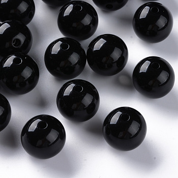 Opaque Acrylic Beads, Round, Black, 16x15mm, Hole: 2.8mm, about 220pcs/500g