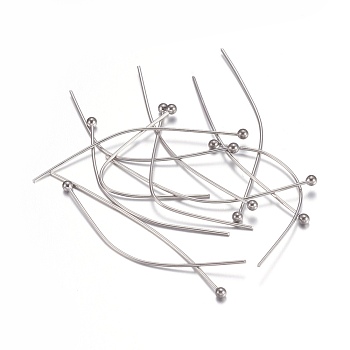 304 Stainless Steel Ball Head Pins, Stainless Steel Color, 40x0.6mm, 22 Gauge, Head: 1.8mm