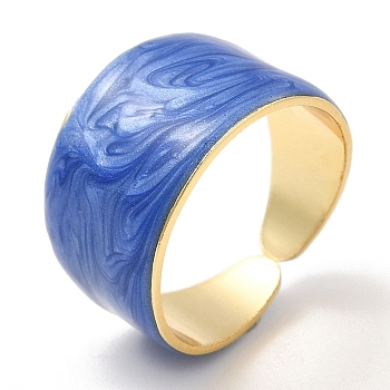 Enamel Plain Band Open Cuff Rings, Real 18K Gold Plated Brass Jewelry for Women, Blue, US Size 7 1/4(17.5mm)