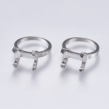 Alloy Finger Ring Prong Settings, 4 Claw Prong Ring Settings, Platinum, Tray: 13x8.5mm, 17.5mm
