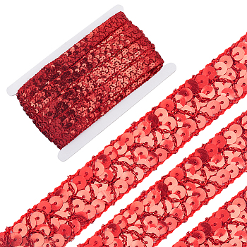 Plastic Paillette Elastic Beads, Sequins Beads, Ornament Accessories, 3 Rows Paillette Roll, Flat, Red, 20x1.2mm, 13m/card