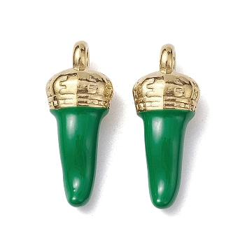 Ion Plating(IP) 304 Stainless Steel Pendants, with Enamel, Real 18K Gold Plated, Horn of Plenty/Italian Horn Cornicello Charms, Green, 25x10x7mm, Hole: 2.2mm
