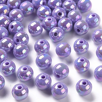 Opaque Acrylic Beads, AB Color Plated, Round, Medium Purple, 10x9mm, Hole: 2mm, about 940pcs/500g