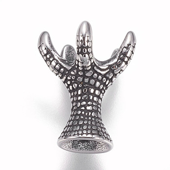 304 Stainless Steel Bead Caps, Claw, Antique Silver, 15.5x13mm, Hole: 2.5mm, Inner: 10mm