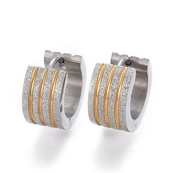 Textured 304 Stainless Steel Huggie Hoop Earrings, Ring, Golden & Stainless Steel Color, 12.5x13x7mm, Pin: 1mm