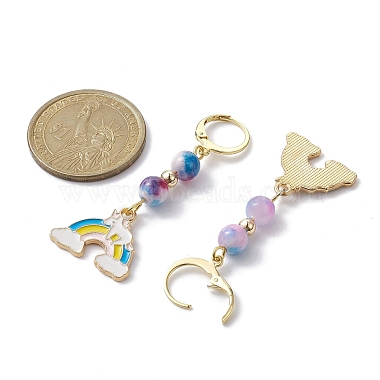 Rainbow Natural White Jade(Dyed) Hoop Earrings(EJEW-JE05352)-3