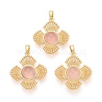 Natural Pink Agate(Dyed & Heated) Pendants, Flower Charms with Brass Settings, Real 18K Gold Plated, 25x23x5~6mm, Hole: 5x2.5mm(KK-N287-07G-01)