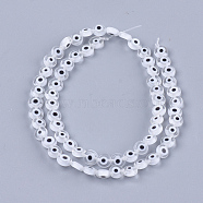 Handmade Evil Eye Lampwork Beads Strands, Flat Round, Clear, 6x2.5mm, Hole: 1mm, about 64~65pcs/strand, 14.1 inch~14.5 inch(X1-LAMP-S191-02A-10)