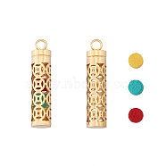 2 Sets Stainless Steel Pendant, with Cotton Pad, Hollow, Column with Coin Pattern Charm, Golden, 43x10mm, Hole: 4mm(STAS-CA0002-07)