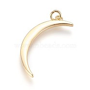 Brass Pendants, with Jump Ring, Moon, Golden, 31x10x2mm, Hole: 2.5mm(KK-G364-11G)