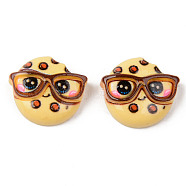 Opaque Resin Cabochons, Cookie with Glasses, Imitation Food, Light Khaki, 16x18x6mm(X-CRES-N024-31)