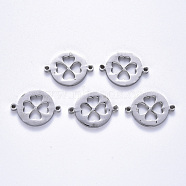 201 Stainless Steel Links Connectors, Laser Cut, Flat Round with Clover, Stainless Steel Color, 13x18x1.5mm, Hole: 1.2mm(STAS-S114-18)