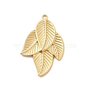 Ion Plating(IP) 304 Stainless Steel Pendants, Leaf Charms, Real 18K Gold Plated, 32x21.5x1.5mm, Hole: 1.6mm(STAS-F282-17G)