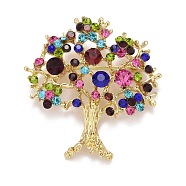 Colorful Christmas Tree Rhinestone Brooch, Alloy Badge for Backpack Clothes, Golden, 50x47x12mm(JEWB-A004-11G)