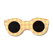 Cute Opaque Printed Acrylic Pendants, Glasses Charm, PeachPuff, 54.5x22x2mm, Hole: 2mm(MACR-L002-A04)