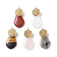 Natural Mixed Gemstone Pendants, Teardrop Charms, with Ion Plating(IP) Golden Tone 304 Stainless Steel Unicorn Findings, 38.5~40x18.5~19x8~9mm, Hole: 2.5mm(G-I343-03)