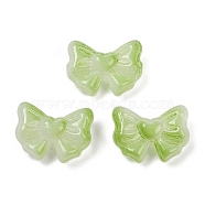 Transparent Glass Beads, Bowknot, Baking Paint, Yellow Green, 13x17.5x8.5mm, Hole: 1mm(DGLA-E004-10H)