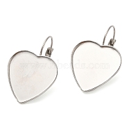304 Stainless Steel Leverback Earring Findings, Earring Settings, Heart, Stainless Steel Color, 30.5x21mm, Pin: 0.7mm, Tray: 19x20mm(STAS-R123-08P)