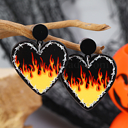 Acrylic Halloween DIY Heart Skull Flame Stud Earrings Collection, Black, 50x39mm(FU5033-2)